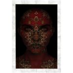 rugs modern Bordo Temalı Etnik Motifli Kadın Portre Desenli Vintage Dekoratif Halı 5156, 75 x 150