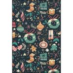 rugs modern Botanik Siyah Temalı Yılbaşı Süslemeli Dokuma Taban Ve Dekoratif Yıkanabilir Halı Miravip8514, 150 x 150
