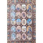 rugs modern Çok Renkli Floral Çiçek Kuş Ve İnsan Figürü Desenli Vintage Dekoratif Halı 4965, 150 x 150