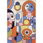 rugs modern Çok Renkli Sürrealist Temalı Sanatçı Etnik Kadın Portre Gitar Desenli Modern Dekoratif Halı 2273, 155 x 230