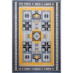 rugs modern Dido 2 Koleksiyonu Mavi Sarı Temalı Motifli Geometrik Desenli Saçaklı Vintage Dekoratif Halı 3235, 100 x 200