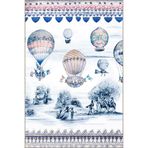 rugs modern Doğa Temalı Mavi Ton Uçan Balon Ağaç Süvari Desenli Dekoratif Halı 2186, 100 x 300