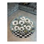 rugs modern Fiorella 7001 Beyaz Vazoda Çiçekler Dama Temalı Yuvarlak Baskılı Halı, 80 x 80
