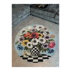 rugs modern Fiorella 7002 Vazoda Renkli Çiçekler Dama Temalı Yuvarlak Baskılı Halı, 120 x 120