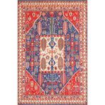 rugs modern Geometrik Kırmızı Botanik Çiçekli Baklavalı Desenli Dokuma Taban Halı ve Yıkanabilir Halı aloha94, 150 x 300