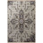 rugs modern Gri Temalı Motifli Etnik Çiçek Desenli Saçaklı Vintage Dekoratif Halı 3082, 80 x 200
