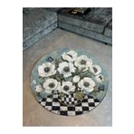 Rugs Modern Halı Fiorella 7001 Beyaz Vazoda Çiçekler Dama Temalı Yuvarlak Baskılı Halı