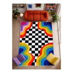Rugs Modern Halı SDT Gökkuşağı Dalga Figürlü Dama Desenli Dokuma Taban Dekoratif Halı sdt601