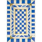 rugs modern İçe Dönük Mavi Krem Geometrik Kareli Temalı Dokuma Taban ve Yıkanabilir Halı MYTH10, 75 x 240