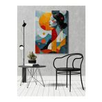 rugs modern Kanvas Tablo Çok Renkli Güneş ve Dağ Manzarası Soyut Kadın Portre Desen, 70 x 100