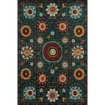 rugs modern Koyu Yeşil Temalı Motifli Etnik Çiçek Desenli Vintage Dekoratif Halı 3905, 100 x 100