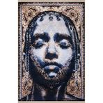 rugs modern Mavi Bej Temalı Motifli Soyut Etnik Yüz Desenli Kreatif Vintage Dekoratif Halı 2597, 80 x 200