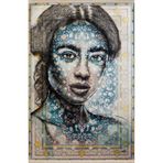 rugs modern Mavi Bej Temalı Soyut Kadın Portre Desenli Kreatif Modern Dekoratif Halı 2509, 100 x 250