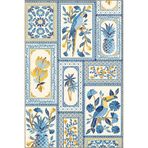 rugs modern Mavi Sarı Temalı Çiçek Palmiye Papağan ve Tukan Kuşu Figürleri Desenli Modern Dekoratif Halı 5067, 75 x 240