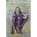 rugs modern Mavi Sarı Temalı Etnik Kadın Portre Desenli Kreatif Modern Dekoratif Halı 2519, 80 x 300