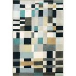 rugs modern Mavi Siyah Temalı Çizgi Karma Geometrik Şekil Desenli Modern Dekoratif Halı 2051, 120 x 180