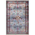 rugs modern Mavi Temalı Sevimli Hayvan ve Etnik Çiçek Desenli Kreatif Vintage Dekoratif Halı 2461, 150 x 300
