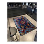 rugs modern Mavi Tonlarda Kırmızı Detaylı Turuncu Çiçeler Antik Tasarım Serisi Dekoratif Halı antik76, 100 x 250