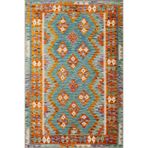 rugs modern Mavi Turuncu Renkli Baklavalı Modern Desenli Dokuma Taban ve Dekoratif Halı miravip78, 140 x 200