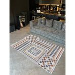 Rugs Modern mira 1091 Açık Gri Geometrik Desen ve Dama Temalı Dokuma Taban Halı - 100 x 200 cm - Renkli