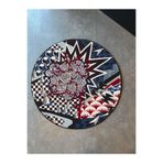 rugs modern Mira 1105 Siyah Beyaz Renkli Dama Soyut Geometrik Yuvarlak Dokuma Taban Halı, 80 x 80