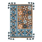 rugs modern Mira 1144 Kahve Turkuaz Etnik Çiçek Temalı Saçaklı Dokuma Taban Halı, 140 x 200