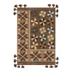 rugs modern Mira 1147 Taba Kahve Ve Mavi Renk Etnik Çiçek Tema Saçaklı Dokuma Taban Halı, 120 x 180