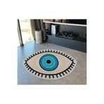 rugs modern Mira 1232 Bej Göz Figürlü Oval Kesim Dokuma Taban Halı, 115 x 215