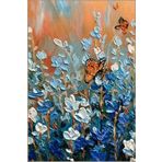 rugs modern Pastel Mavi Turuncu Temalı Çimen Çiçek ve Kelebek Desenli Modern Dekoratif Halı 5087, 150 x 300