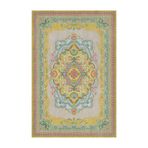 rugs modern Rosa Hardal Sarısı Pastel Çiçek Desenli Bordür Çerçeveli Dokuma Taban Halı 1444, 155 x 230