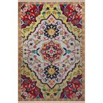 rugs modern Sarı Bej Temalı Geleneksel Motif Etnik Desenli Saçaklı Vintage Dekoratif Halı 3037, 140 x 200