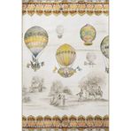 rugs modern Sarı Bej Ton Doğa Temalı Uçan Balon Ağaç Süvari Desenli Dekoratif Halı 2187, 120 x 200