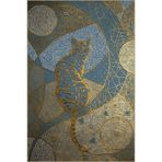 rugs modern Sarı Mavi Ton Kedi Figürü ve Geometrik Desenli Kreatif Modern Dekoratif Halı 4967, 100 x 250