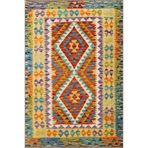 rugs modern Sarı Turuncu Renkli Baklavalı Desenli Dokuma Taban ve Dekoratif Halı miravip77, 140 x 200