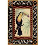 rugs modern Siyah Bej Temalı Motifli Tukan Kuşu Desenli Vintage Dekoratif Halı 3603, 100 x 150