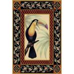rugs modern Siyah Bej Temalı Motifli Tukan Kuşu Desenli Vintage Dekoratif Halı 3603, 100 x 200