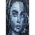 rugs modern Siyah Mavi Temalı Soyut Kadın Portre Desenli Modern Dekoratif Halı 3556, 100 x 200