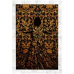 rugs modern Siyah Sarı Temalı Motifli Etnik İnsan Silüeti Desenli Vintage Dekoratif Halı 5249, mira5249-100x200