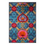 rugs modern Suzani İkat Desen Fuşya Turuncu Mavi Desenli Dekoratif Halı 1719, 100 x 250