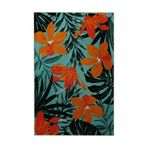 rugs modern Turkuaz Tema Turuncu Çiçek ve Yapraklar Desenli Vintage Dekoratif Halı 5273, 140 x 200