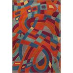 rugs modern Turuncu Mavi Temalı Çok Renkli Sarmaşık Karma Şerit Şekil Desenli Modern Dekoratif Halı 2341, 80 x 240