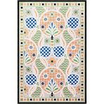 rugs modern Turuncu Yeşil Temalı Geometrik Figür ve Çiçek Desenli Modern Dekoratif Halı 3414, 80 x 200