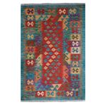 RUGSMODERN Desenli Yeşil Pamuklu Çok Renkli Otantik Ve Etnik Kilim 507