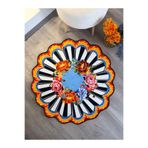 RUGSMODERN Mira Floret 2091 Blue Çiçek Dama Desen Siyah Beyaz Halı