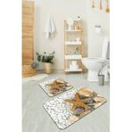 Rugviva Dijital Banyo Halısı Klozet Takımı 2'Li Paspas Seti Bs209 60X90Cm + 60X60Cm, Bej, Tek Ebat