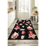 Rugviva Dijital Baskı Kaymaz Taban Makinede Yıkanabilen Mutfak Halısı Ar389, Siyah, 80 X 180