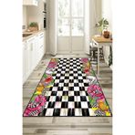 Rugviva Dijital Baskılı Çiçekli Kaymaz Tabanlı Mutfak Halısı Ar328, Siyah, 80 X 120