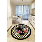 Rugviva Kaymaz Tabanlı Makinede Yıkanabilir Bahar Yuvarlak Mutfak Halısı Ar437, Siyah, 180 X 180