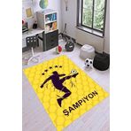 Rugviva Kaymaz Tabanlı Makinede Yıkanabilir Çocuk Halısı Kd103 Taraftar, Sarı, 100 X 160