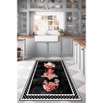 Rugviva Kaymaz Tabanlı Makinede Yıkanabilir Modern Mutfak Halısı Ar341, Siyah, 80 X 200